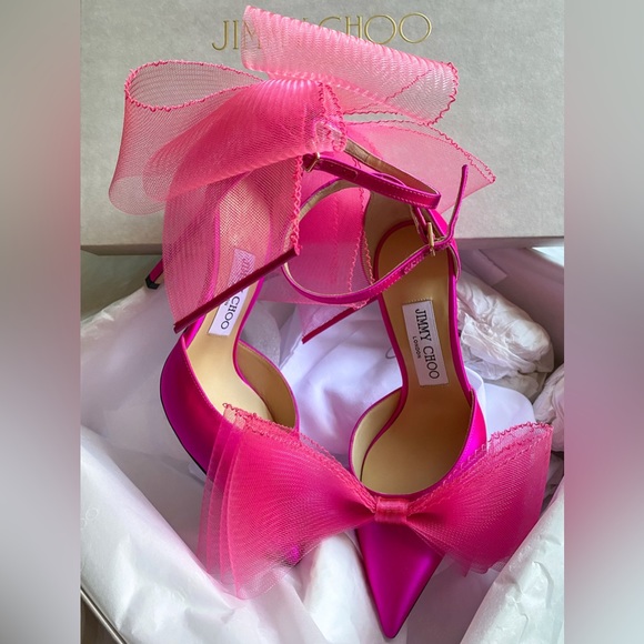 Jimmy Choo's Aveline 100 bow - details satin pumps, fuchsia pink, 35.5 - Picture 1 of 4